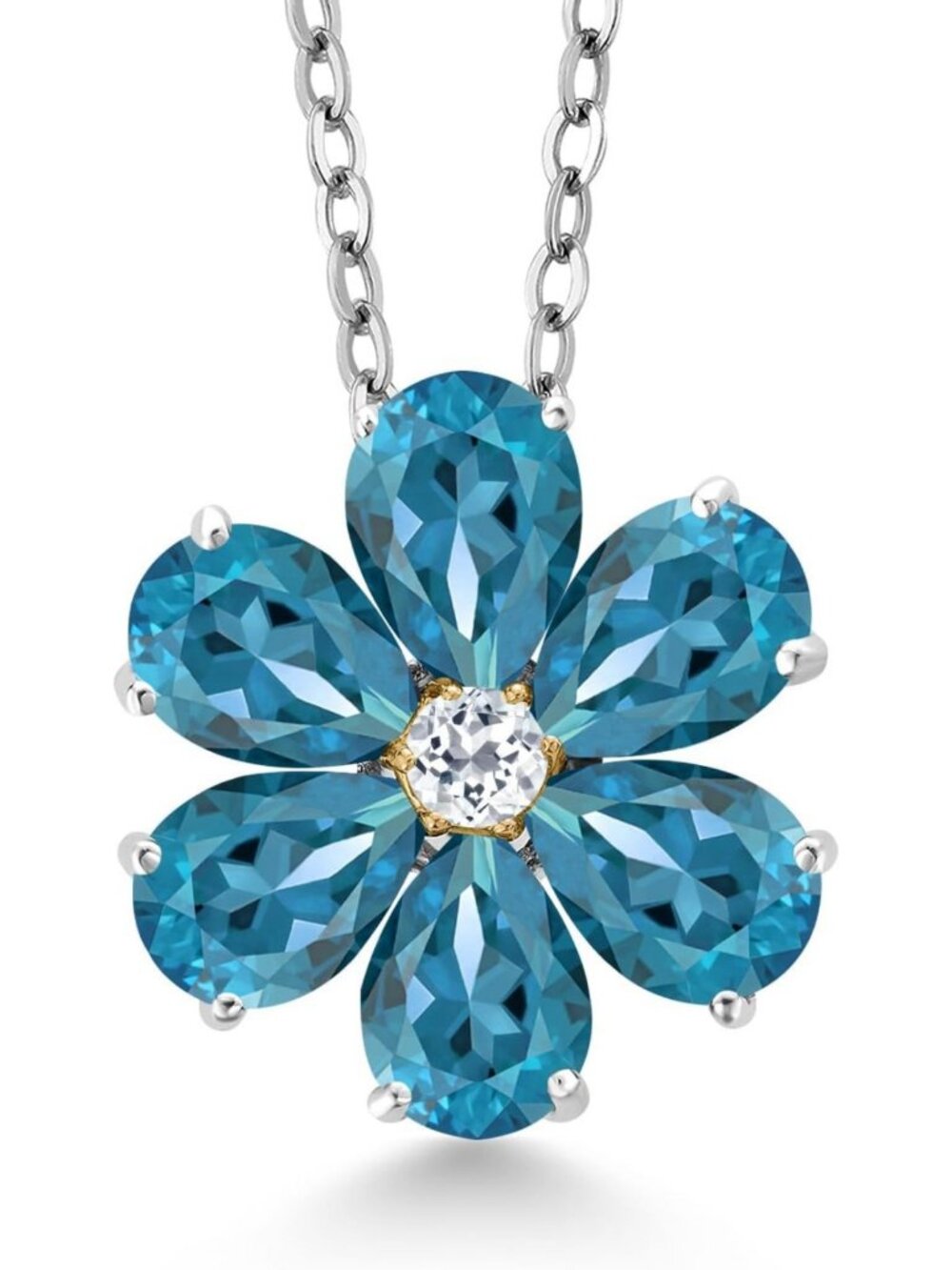 Elegant Pear Shape Flower Pendant Necklace | Gemstone Birthstone & White Topaz
